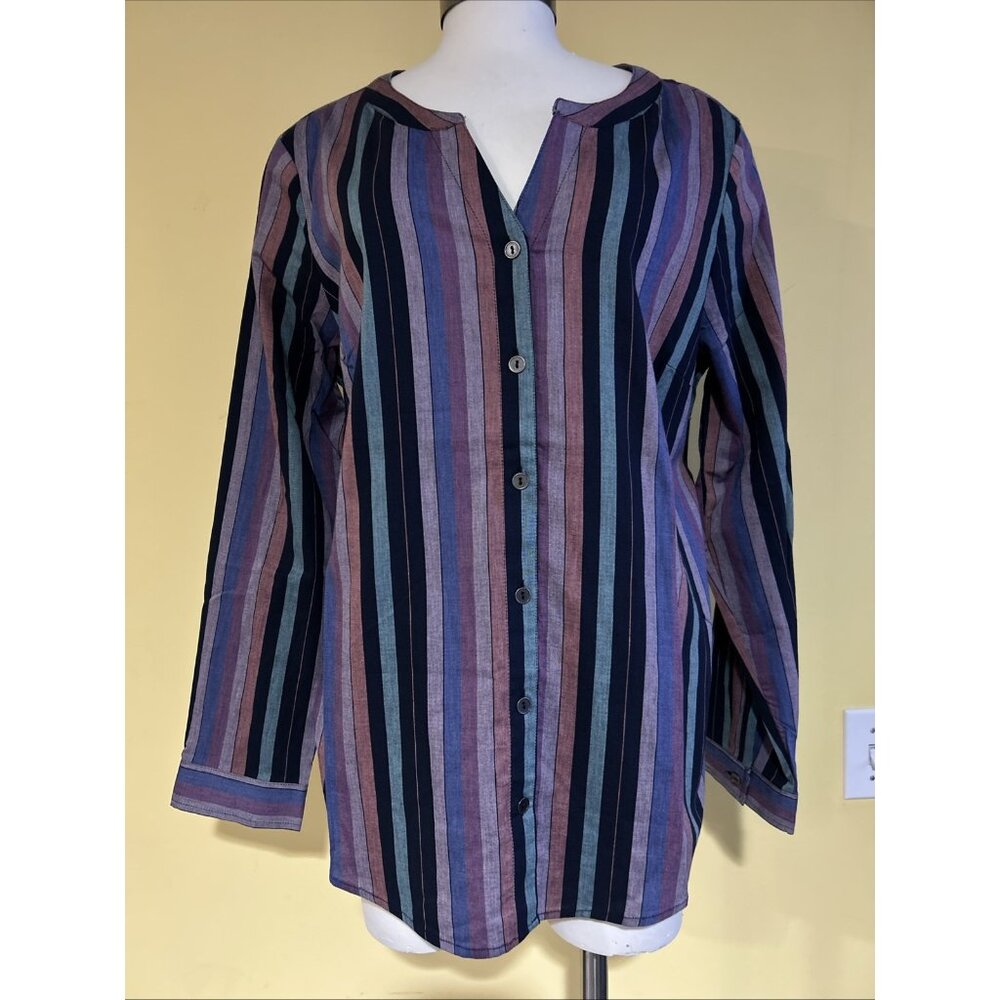 Christopher Banks Shirt Womens Colorful Striped Mandarin Collar Work Job L
